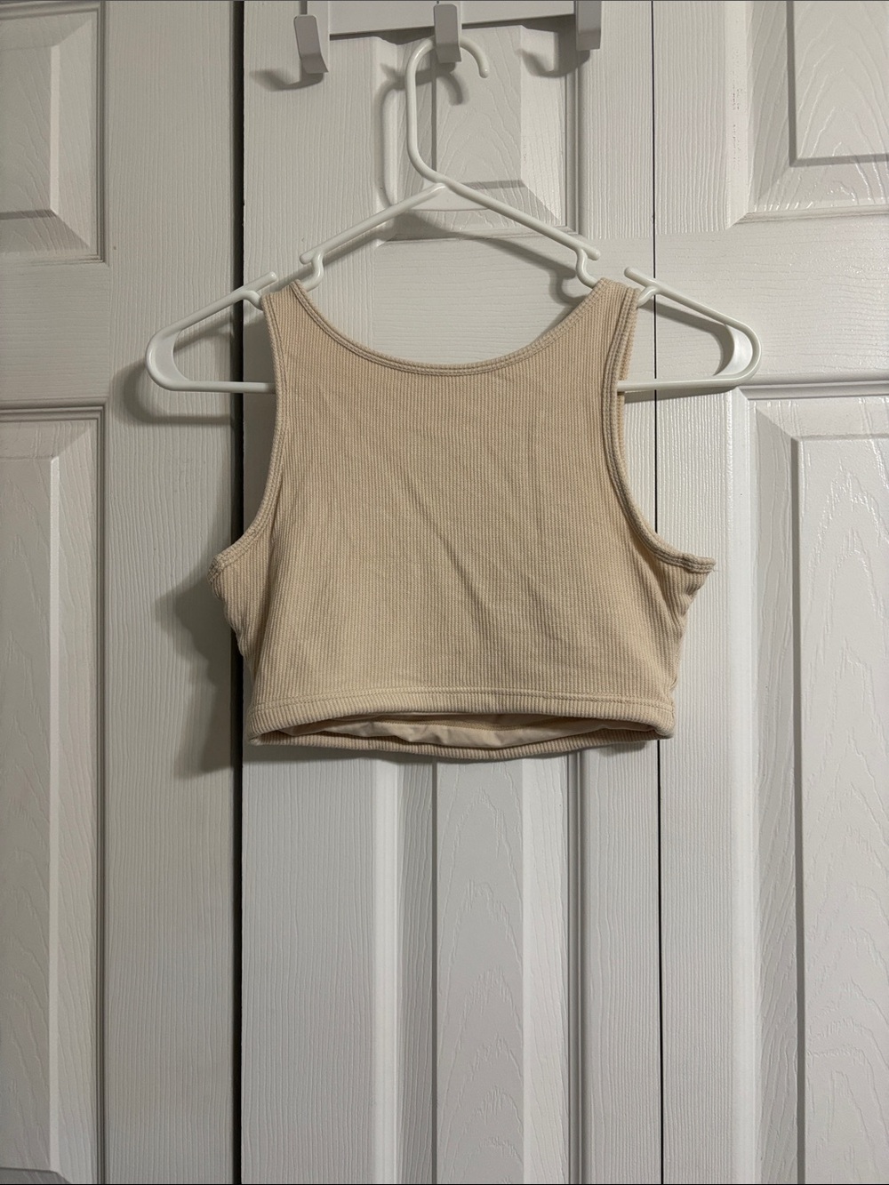 Klassy Network Ribbed Button-Front Crop Tank - Cream - Picture 3 of 3